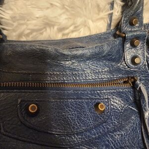 Balenciaga Textured Navy Shoulder Bag Model is City